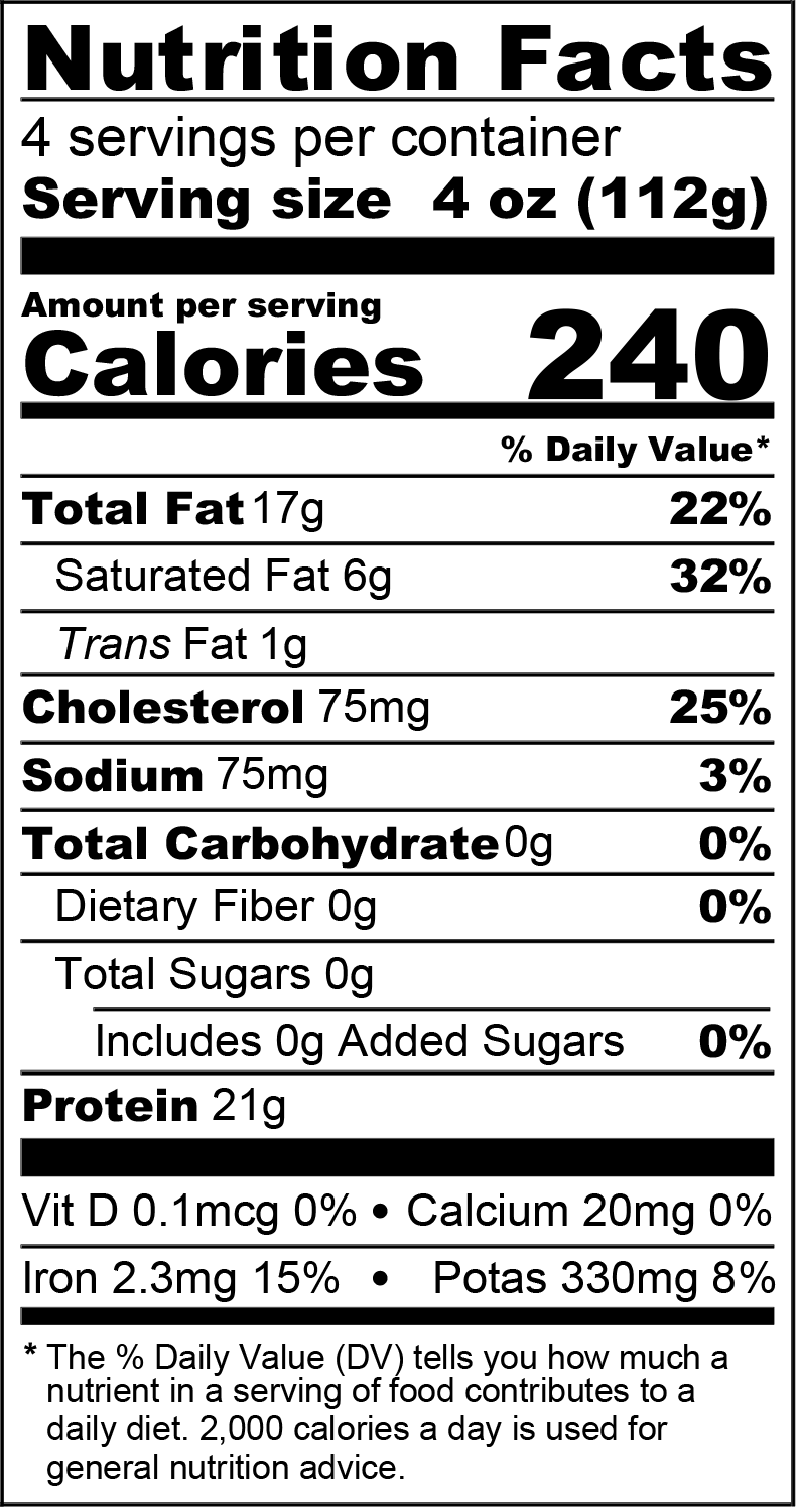 Organic Ground Beef 85/15 - Nutrition Label
