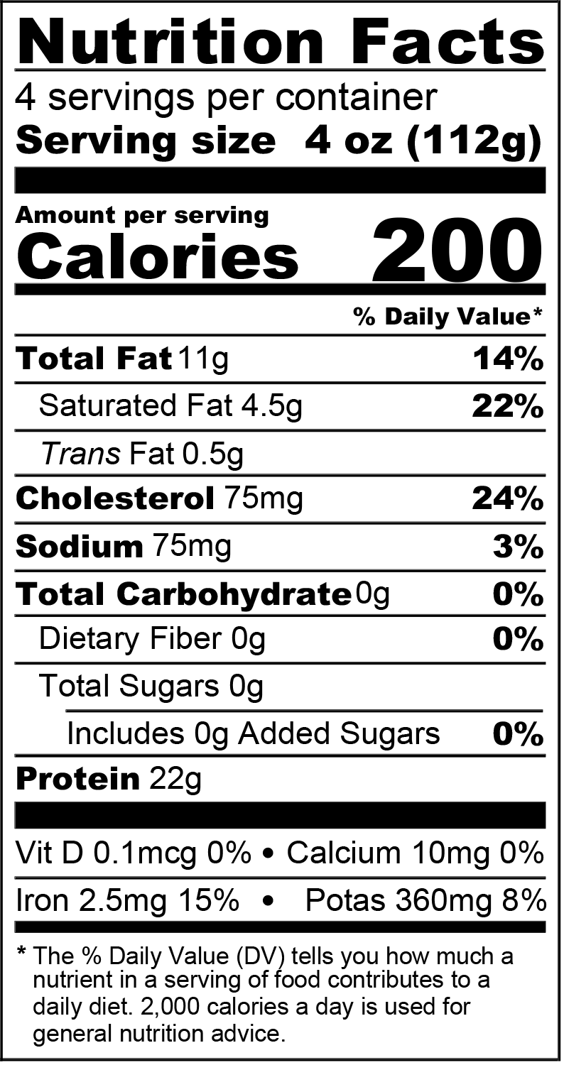 Organic Ground Beef 90/10 - Nutrition Label